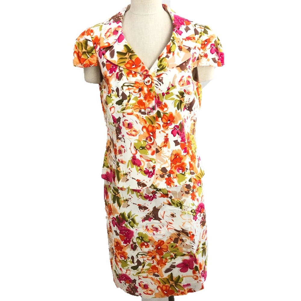 Tahari Suit Skirt Orange Floral NWT Size 14